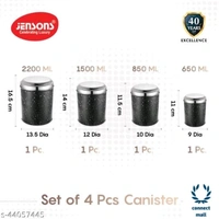 Graceful Jars & Containers - LXHXW: 13.5X 16.5 X 13.5, BLACK & White Marble Finish With Mirror Polish S.Steel Lids , Stainlees Steel, Pack of: 4 piece
